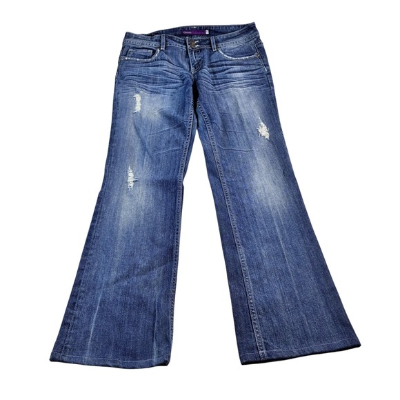 Vigoss Collection Womens Jeans Blue Denim 11 Bootcut Distressed Mid Rise Zip Fly - Picture 2 of 16